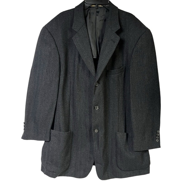 Joseph Abboud for Mark Shale Jacket 44R Gray Herringbone Blazer Notched Lapel - Picture 1 of 13